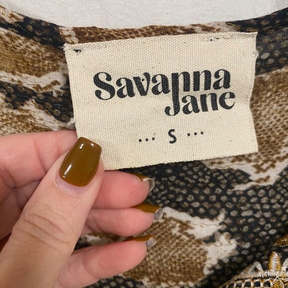 Savanna Jane Brown Snakeskin Floral Embroidered Bohemian Blouse Size S - Picture 3 of 9